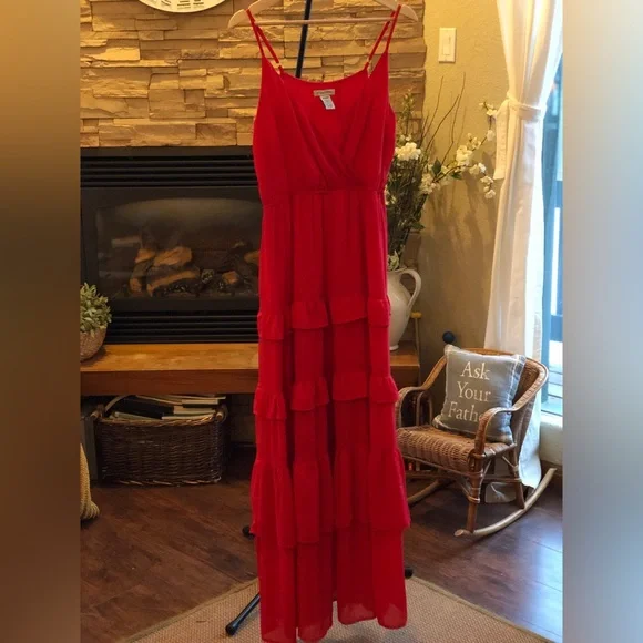 Flying Tomato | Dresses | Flying Tomato Red Chiffon Tiered Ruffle Maxi Dress  | Poshmark